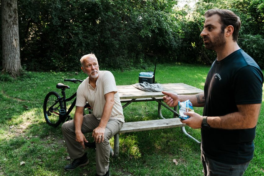 Directing the father at the campsite